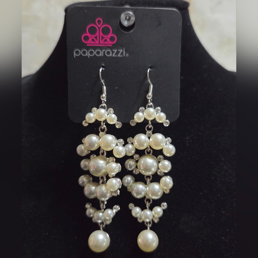 Paparazzi Pearl Cascade Dangle Earrings - White and Silver